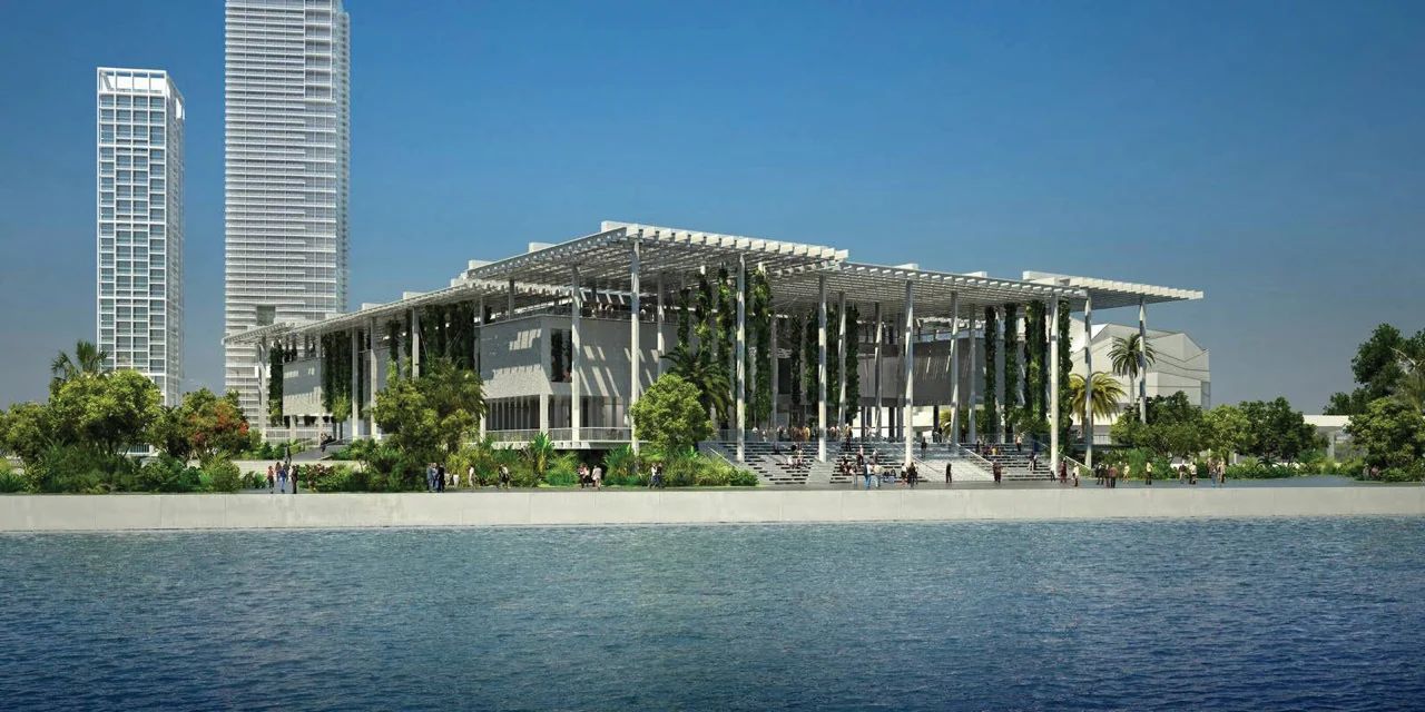 Modern Architecture of the Perez Art Museum With Lush Greenery and Waterfront Views in Park West