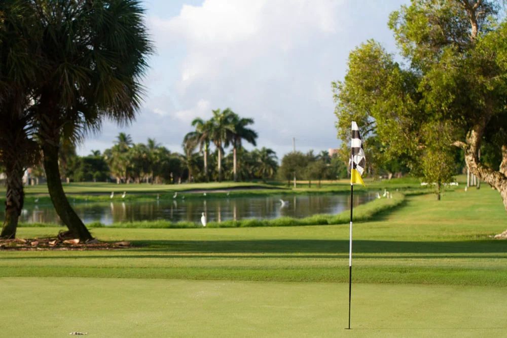 Зеленые поля городского гольф-клуба Помпано-Бич, свидетельствующие о идеальном климате Южной Флориды для игры в гольф