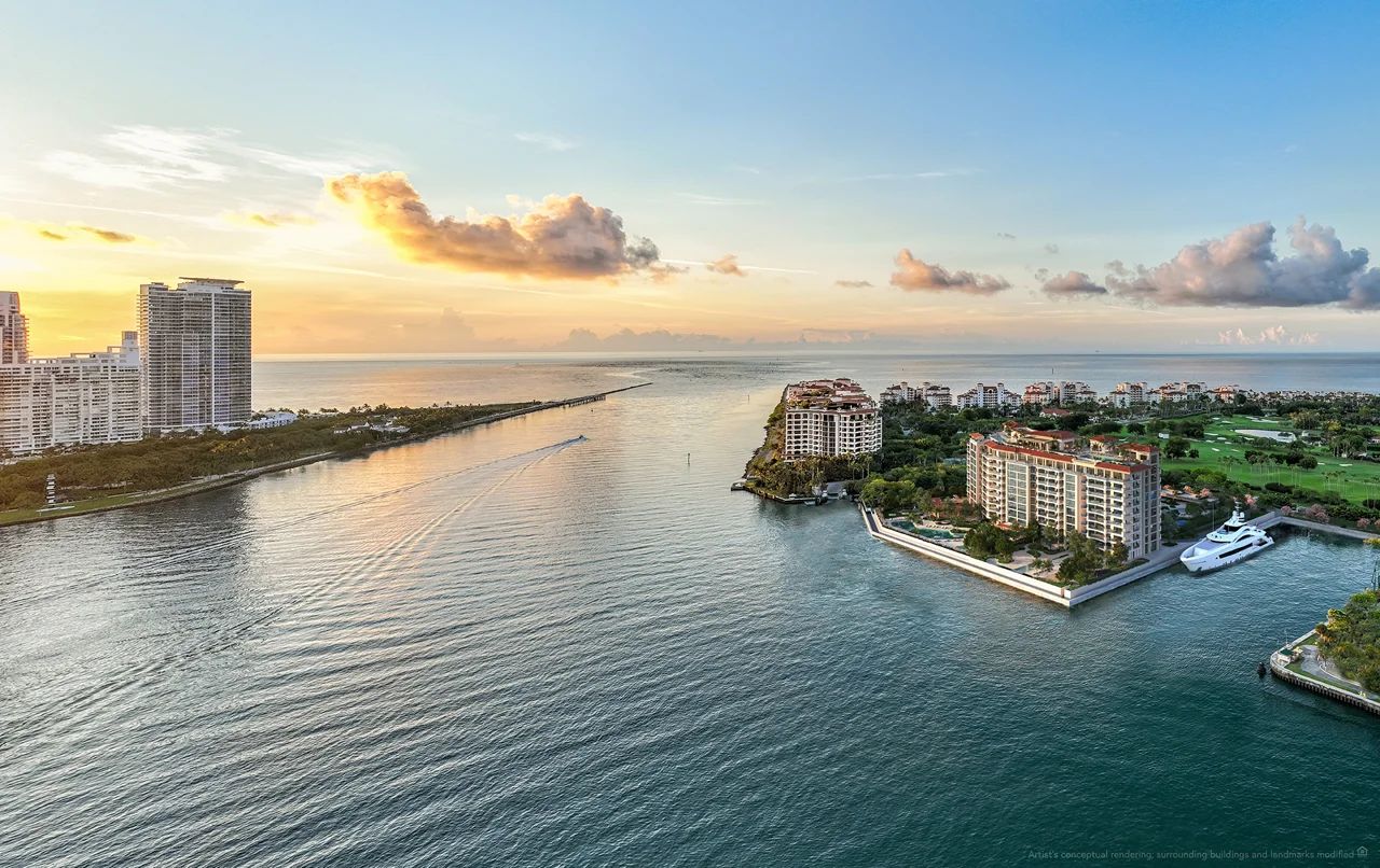 Six Fisher Island Luxury Condominium Waterfront at Miami Beach Sunset