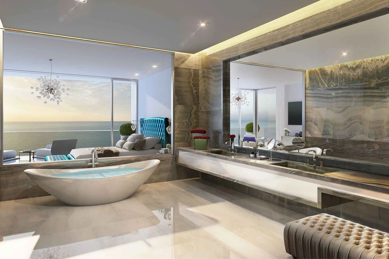 The Estates at Acqualina: a Bathroom With a Large Bath Tub