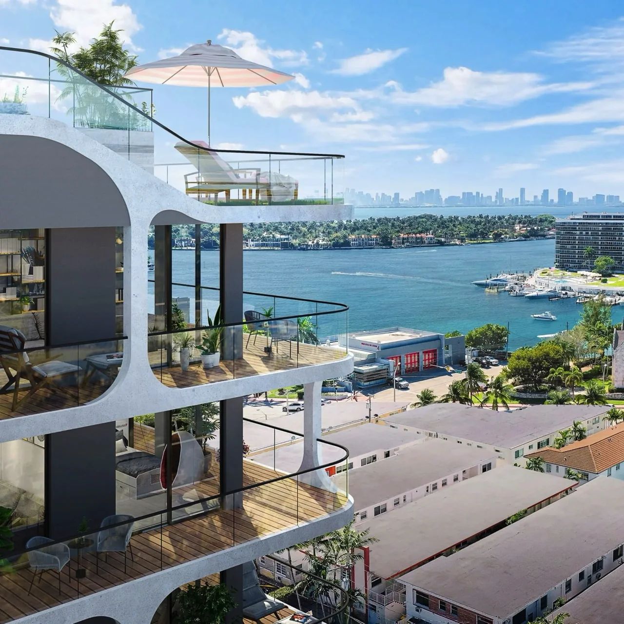 Bay and City Views from the Balcony of the Ella Residence in Miami Beach Bay and City Views from the Balcony of the Ella Residence in Miami Beach