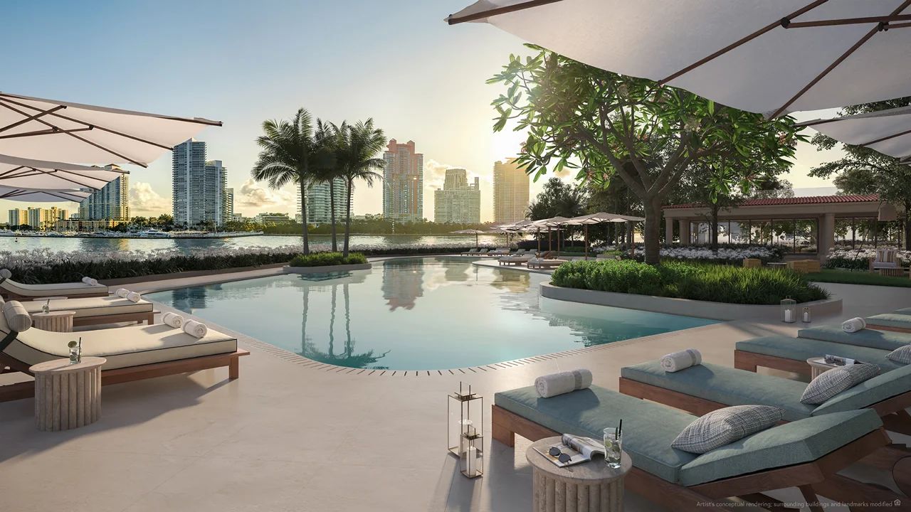 Six Fisher Island Condo Pool Terrace Overlooking Miami Skyline
