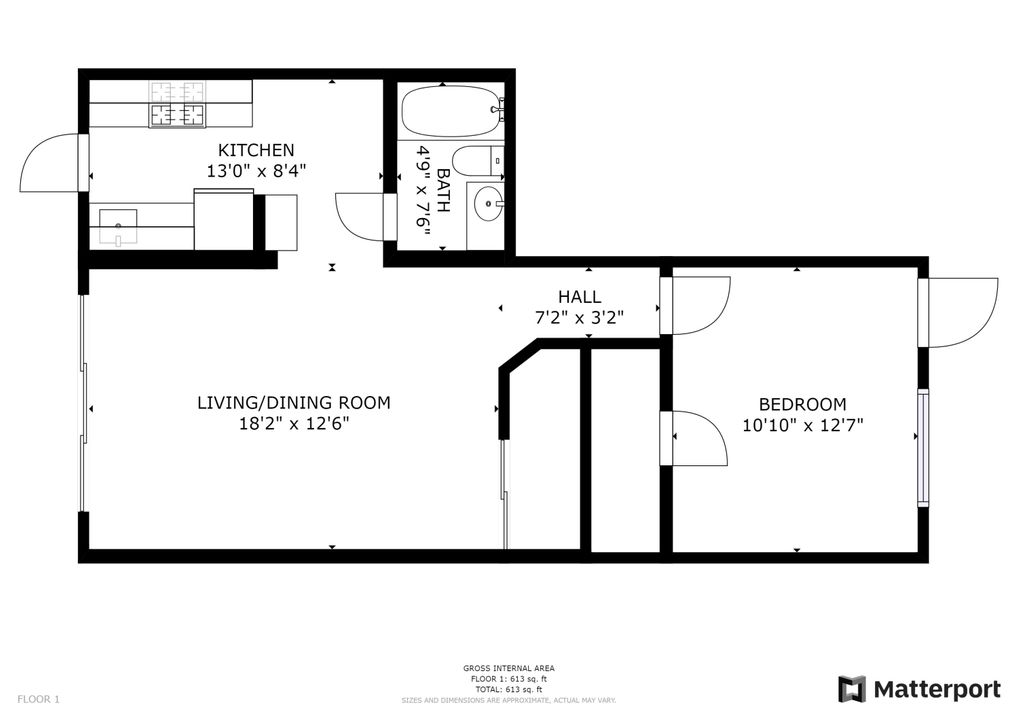 Recently Sold: $260,000 (1 beds, 1 baths, 613 Square Feet)