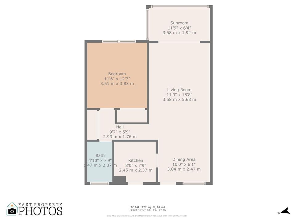 合同活跃: $115,000 (1 贝兹, 1 浴室, 727 平方英尺)