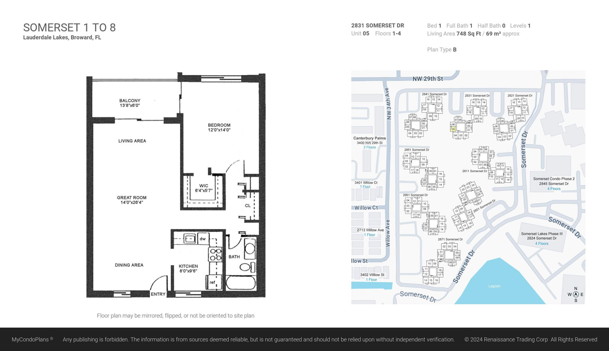 待售: $97,000 (1 贝兹, 1 浴室, 748 平方英尺)