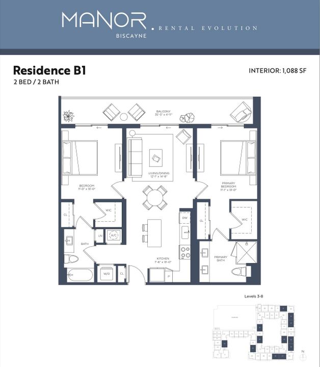 В аренду: $3,853 (2 спален, 2 ванн, 1088 Квадратных фут)