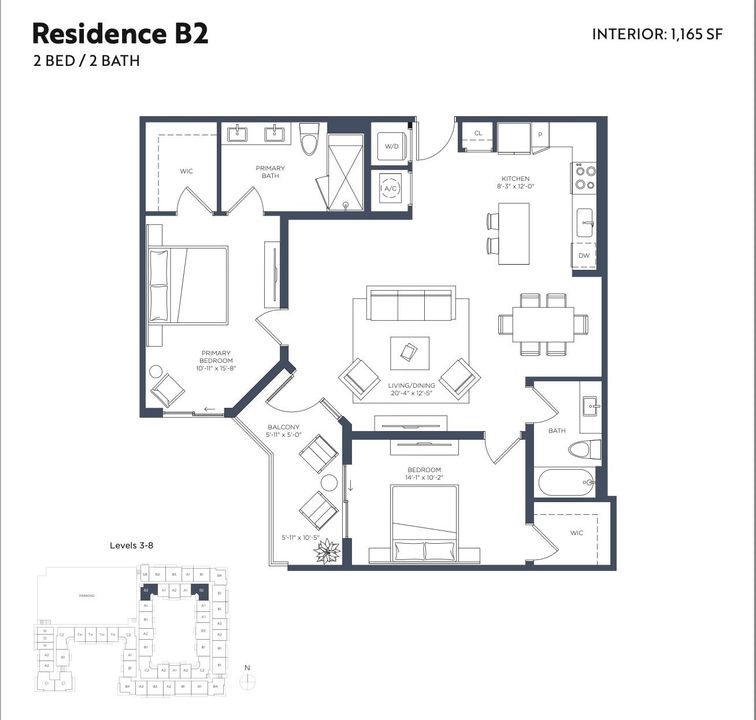 В аренду: $4,075 (2 спален, 2 ванн, 1165 Квадратных фут)