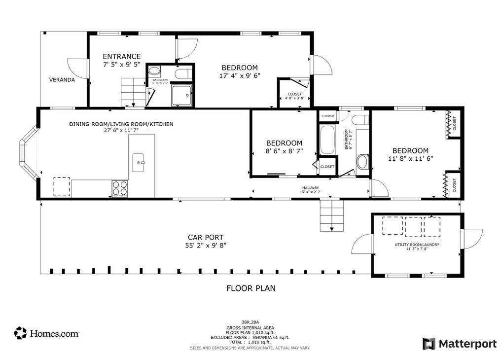 For Sale: $176,000 (3 beds, 2 baths, 672 Square Feet)