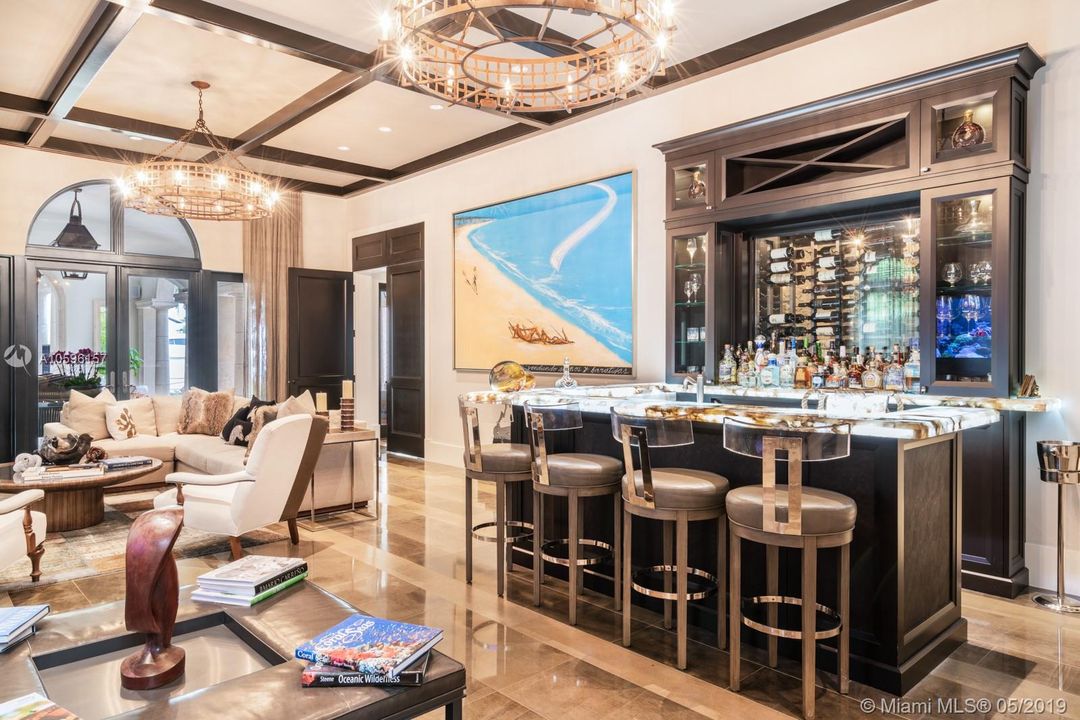 Family Room with full bar and onyx backlit countertop