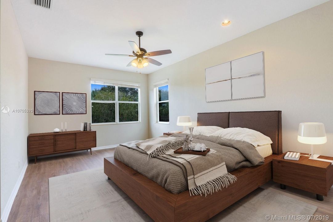 Virtually staged master bed