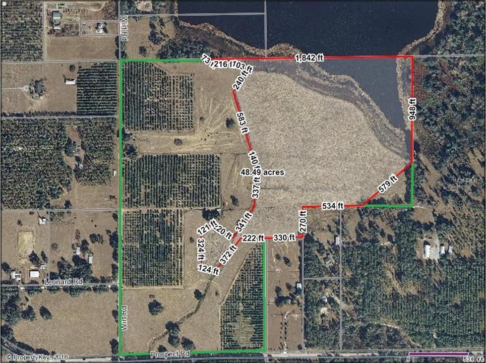 Wetlands with approximate area calculations