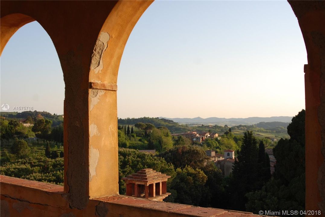 Sweeping views of Tuscany from the open air loggia on the very top of the villa.