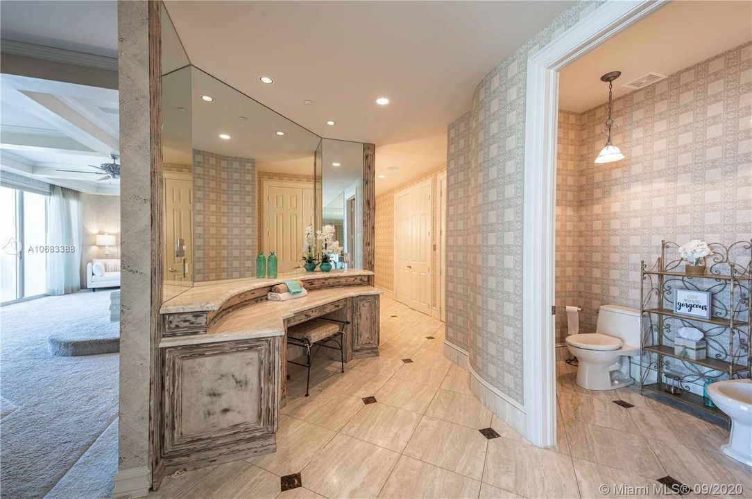 Vanity area with space for your personal goodies