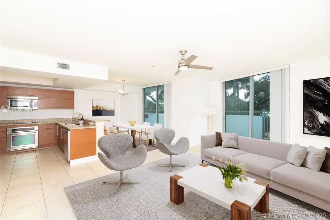 This Virtually Staged photo shows how beautiful and ideal the main living area is in this gorgeous 2 bed with den condo