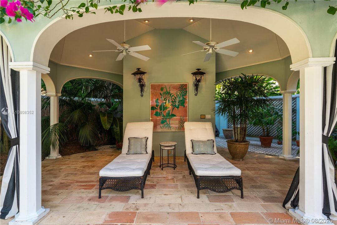Cabana set up for lounging by the pool