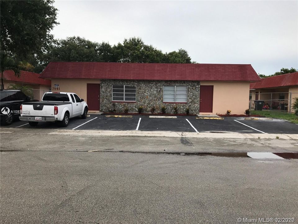 Front of triplex, 2 parking spaces per apartment