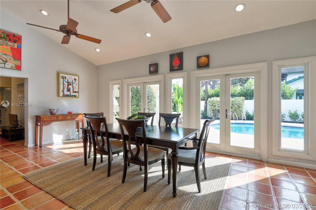 Great Room / Dining Room with Double French Doors to Patio