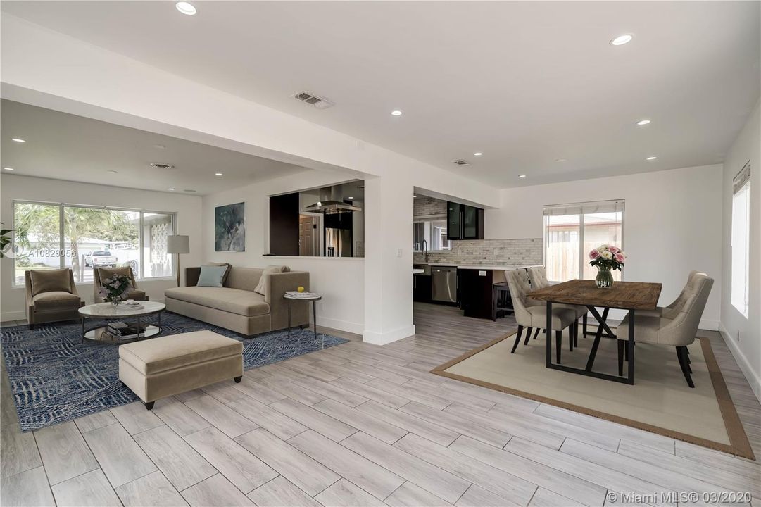 Virtually staged Living Room/Dining Room