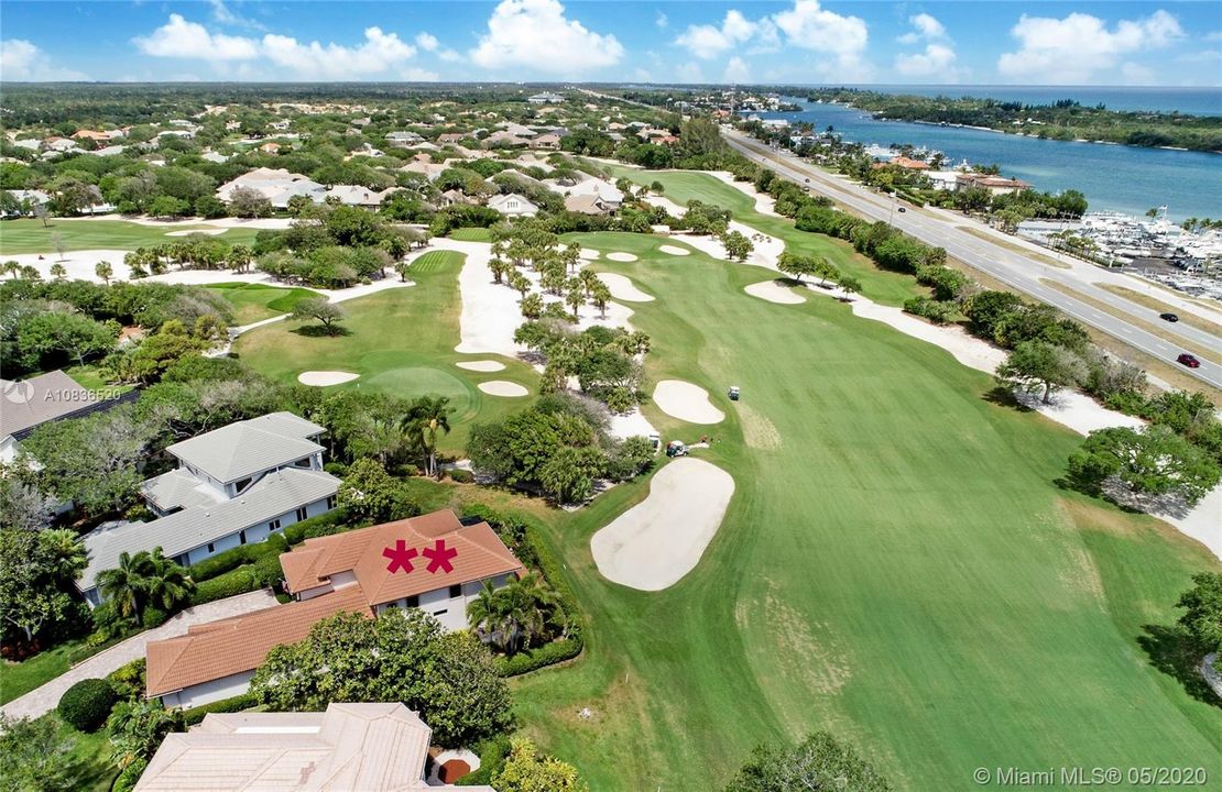 Aerial view #12 fairway & green and #13 par 3