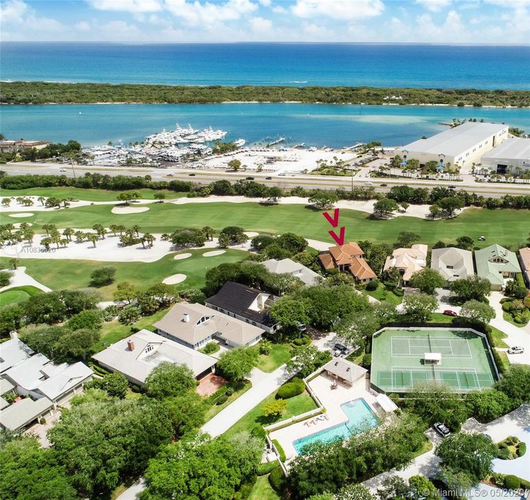 Aerial view  note proximity to community pool and tennis/pickle ball courts