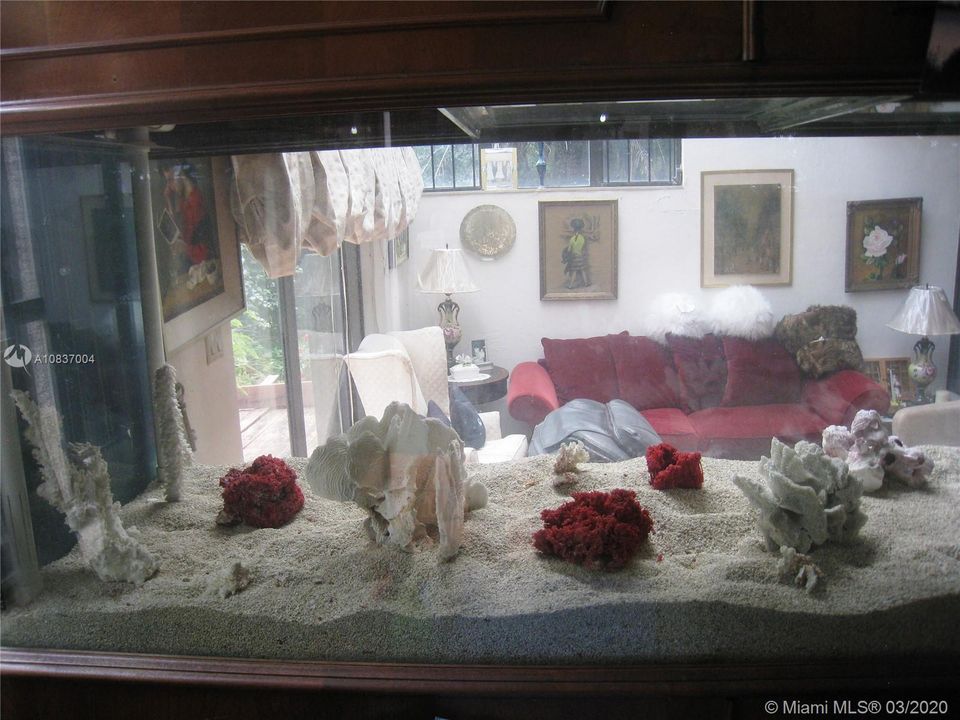 Fish tank separating living room from dining room