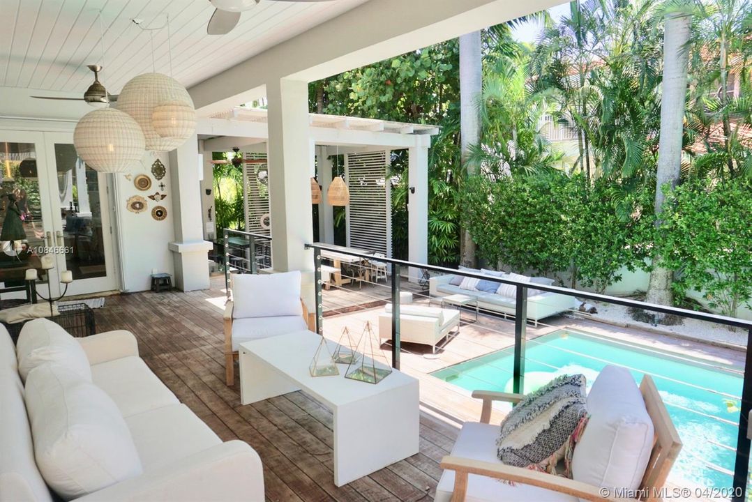 Terrace overlooking sparkling pool