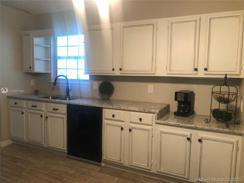 New granite counter tops, dishwasher and cabinet storage