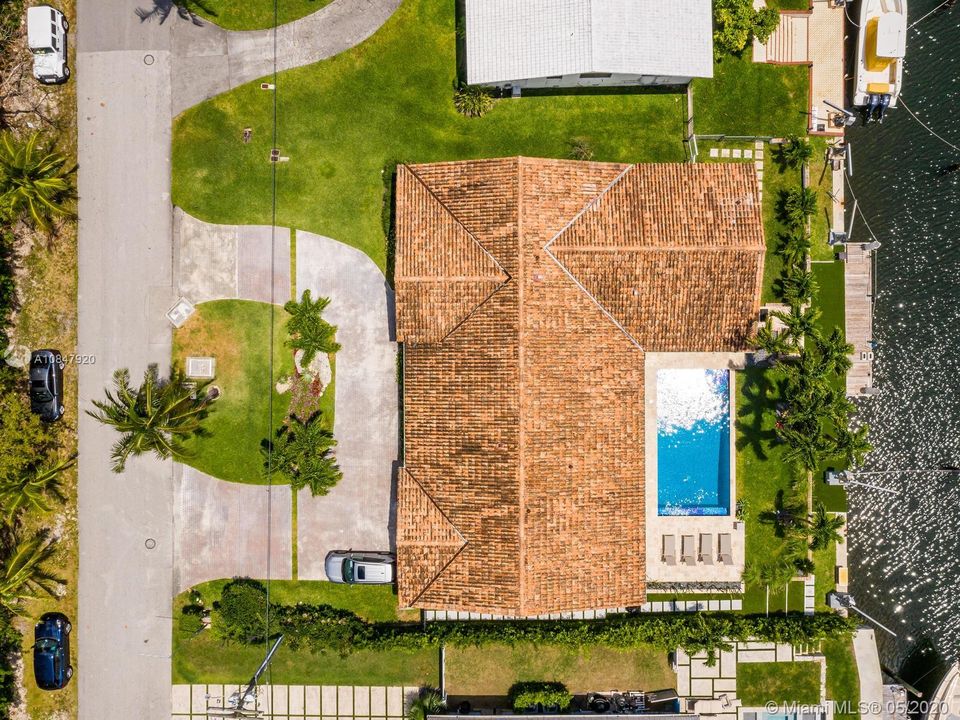 Aerial views of waterfront home