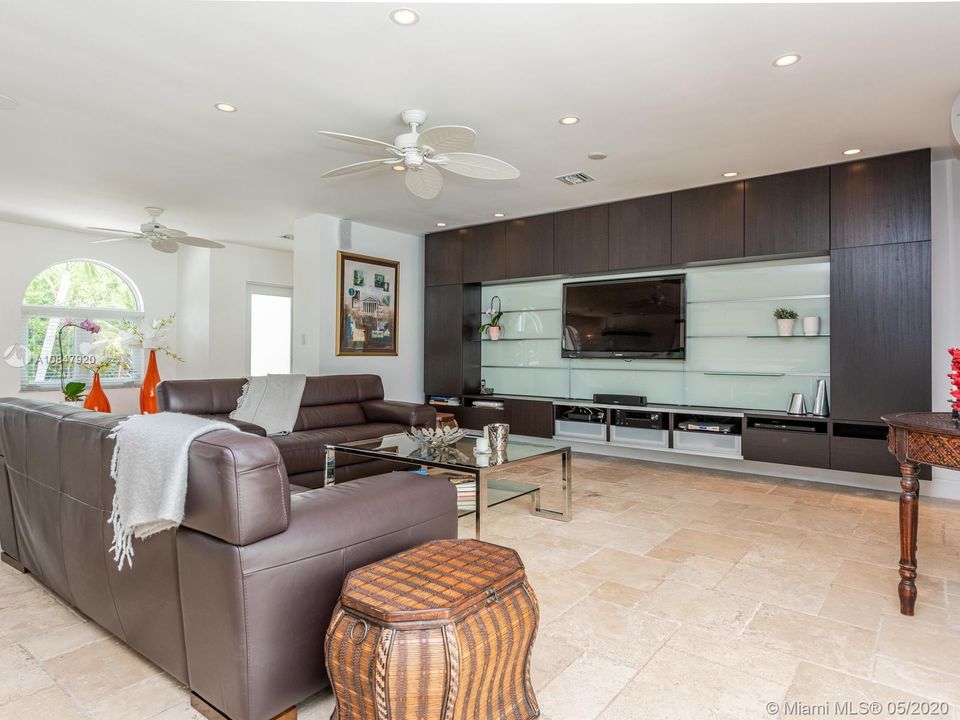 Open living area with built in media and storage