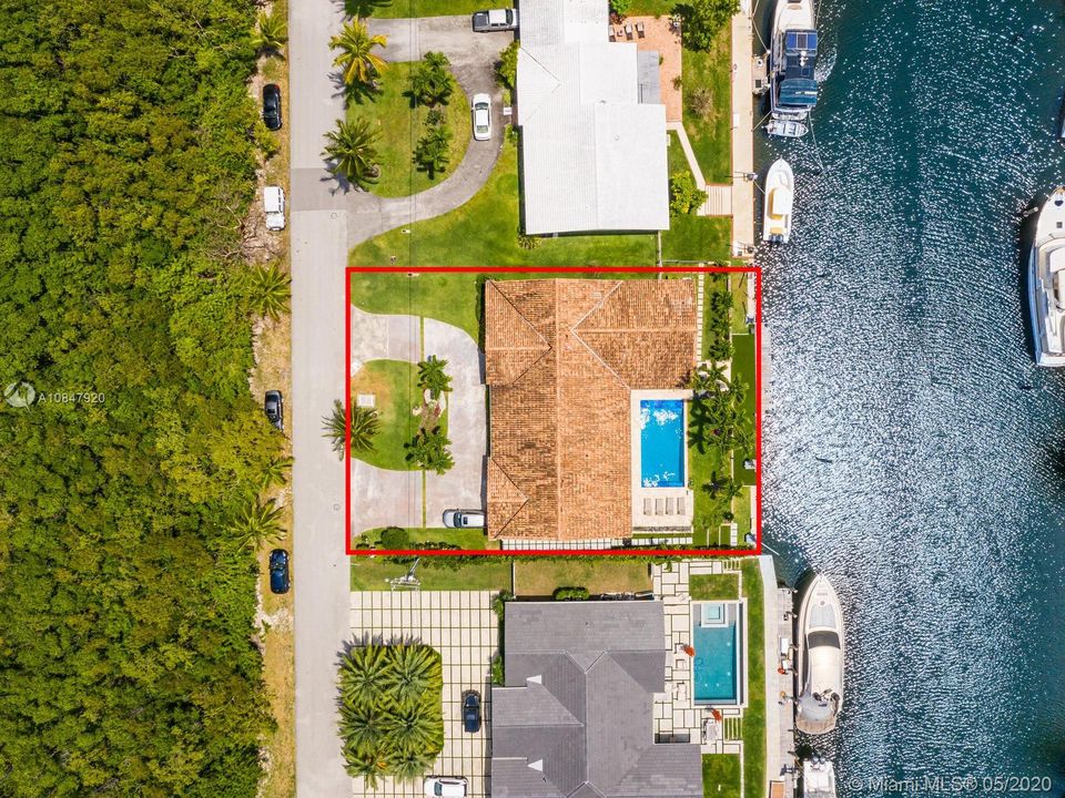 Aerial views of waterfront home