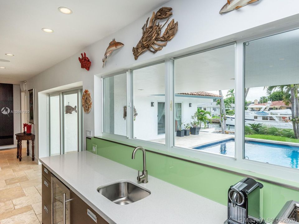 Beverage center overlooking outdoor living area