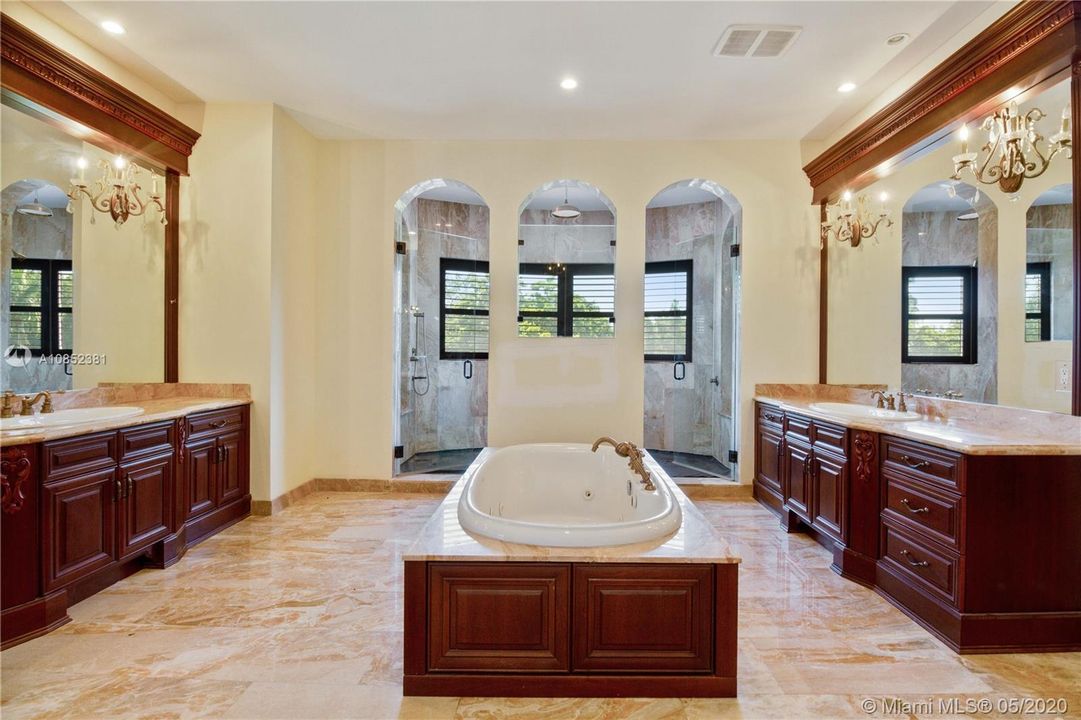 Master bathroom with dual sinks