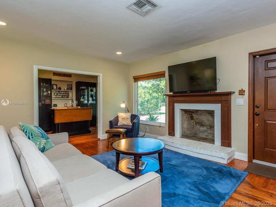Living room with working fireplace