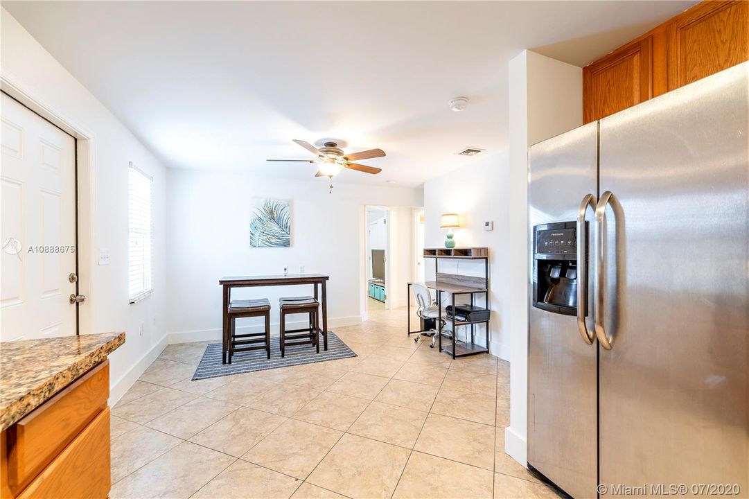 View from kitchen to dining area