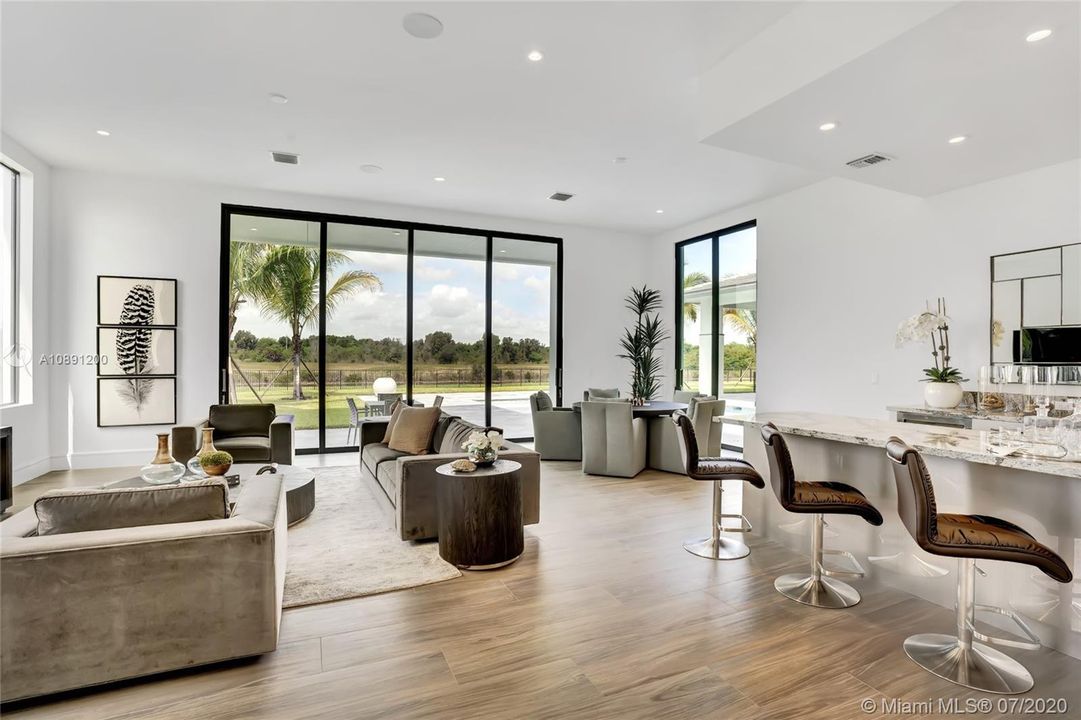 Great room with its own full bath & bar. Doors to pool. 1st floor.