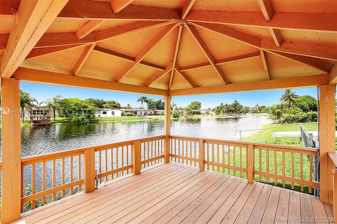 Relax away on your lighted gazebo on the lake.
