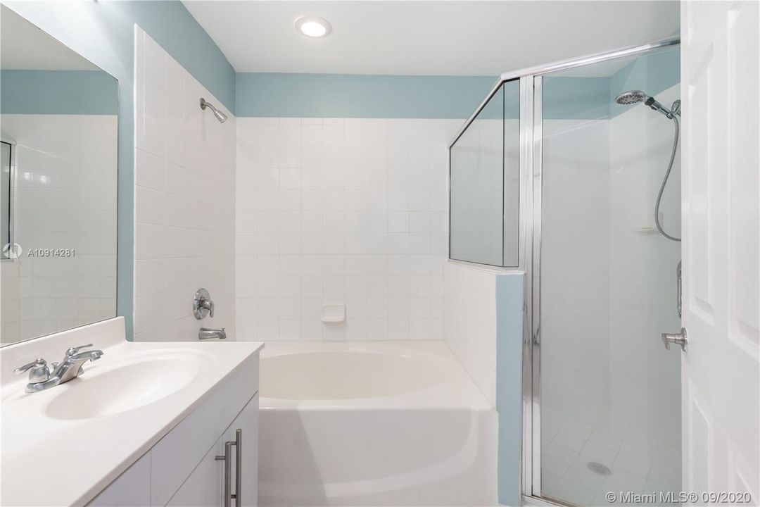 Master en suite bathroom with separate shower and tub