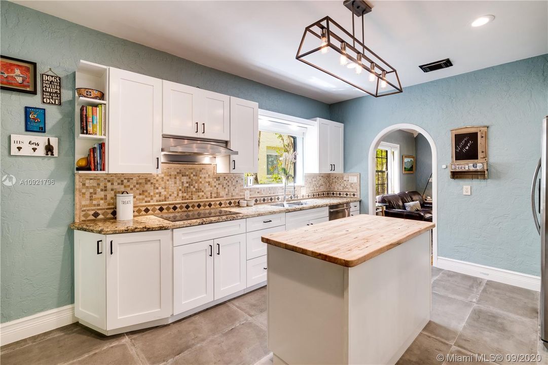 Butcher block center island makes prepping easy