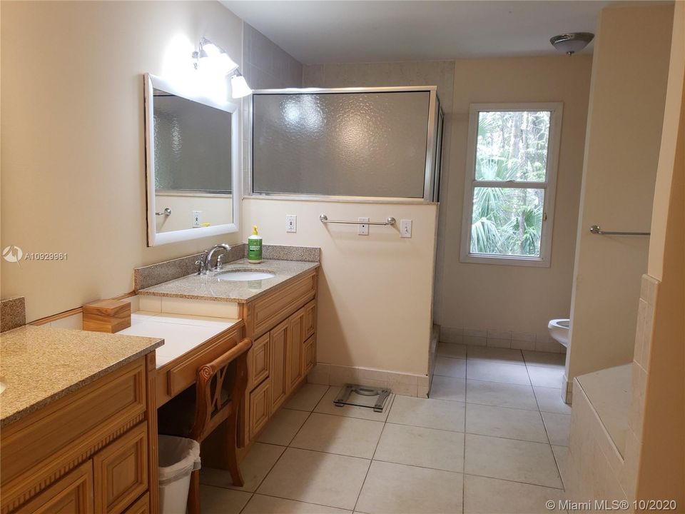 Huge master bath with separate shower and tub.