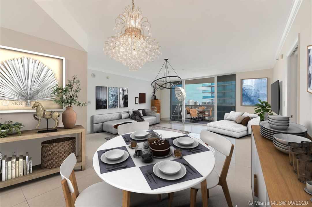 Spacious open floorplan - Dining and Living Area Virtually Staged.