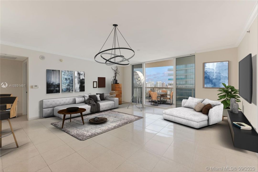 Spacious open living area - virtually staged.