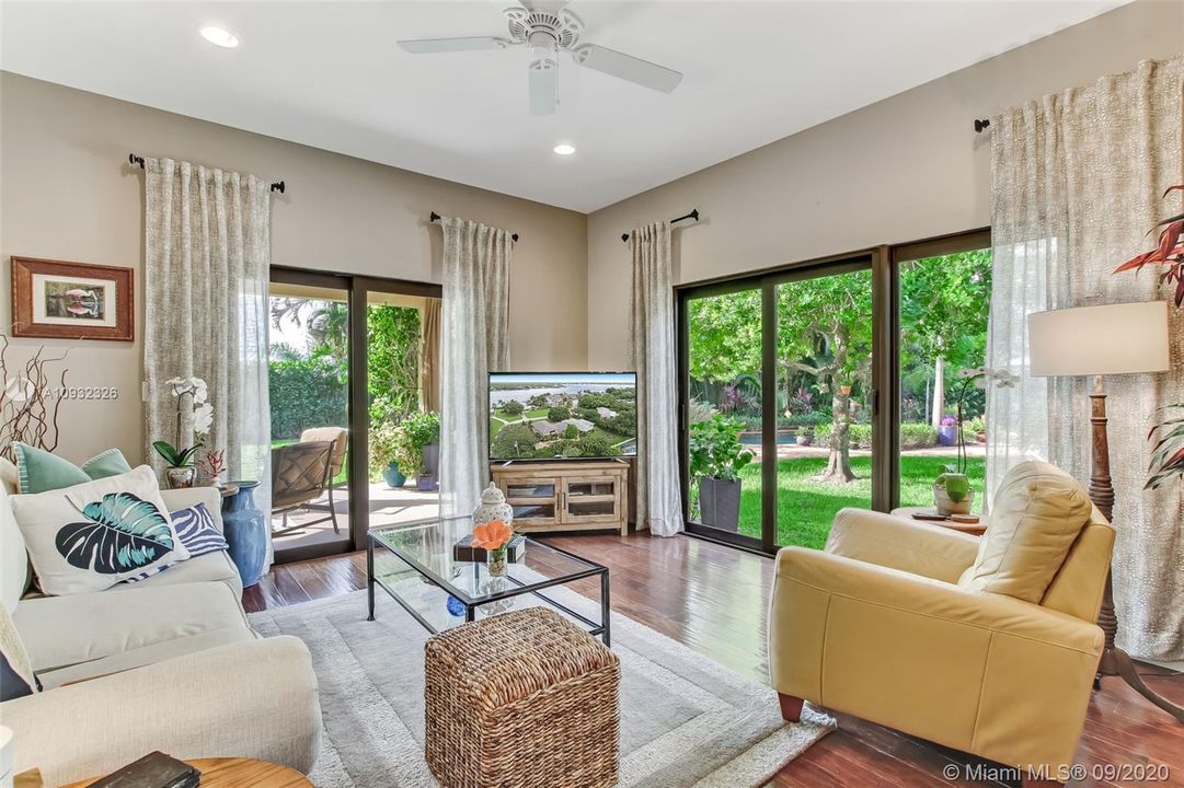 Guest house living room with impact doors and windows.