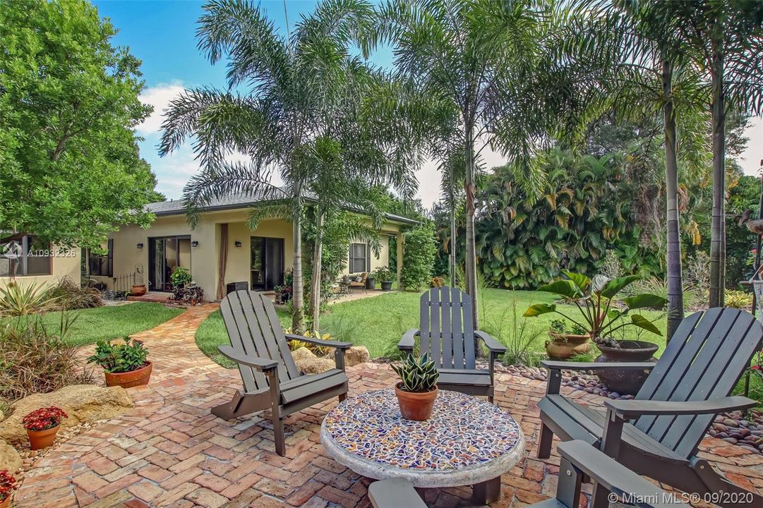 Pathway to guest house from raised patio area.