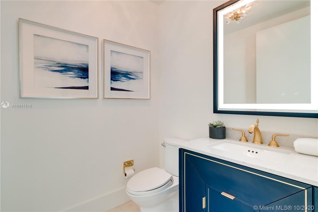 Handsome powder room for guests