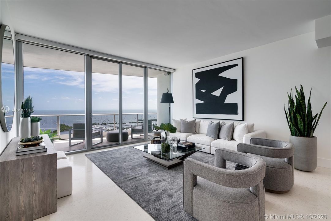 Floor to ceiling windows give a serene feel inside
