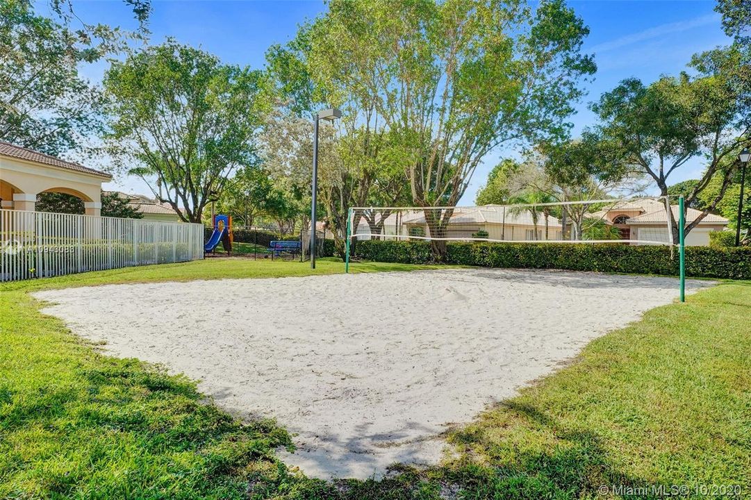 Common area, volleyball court.