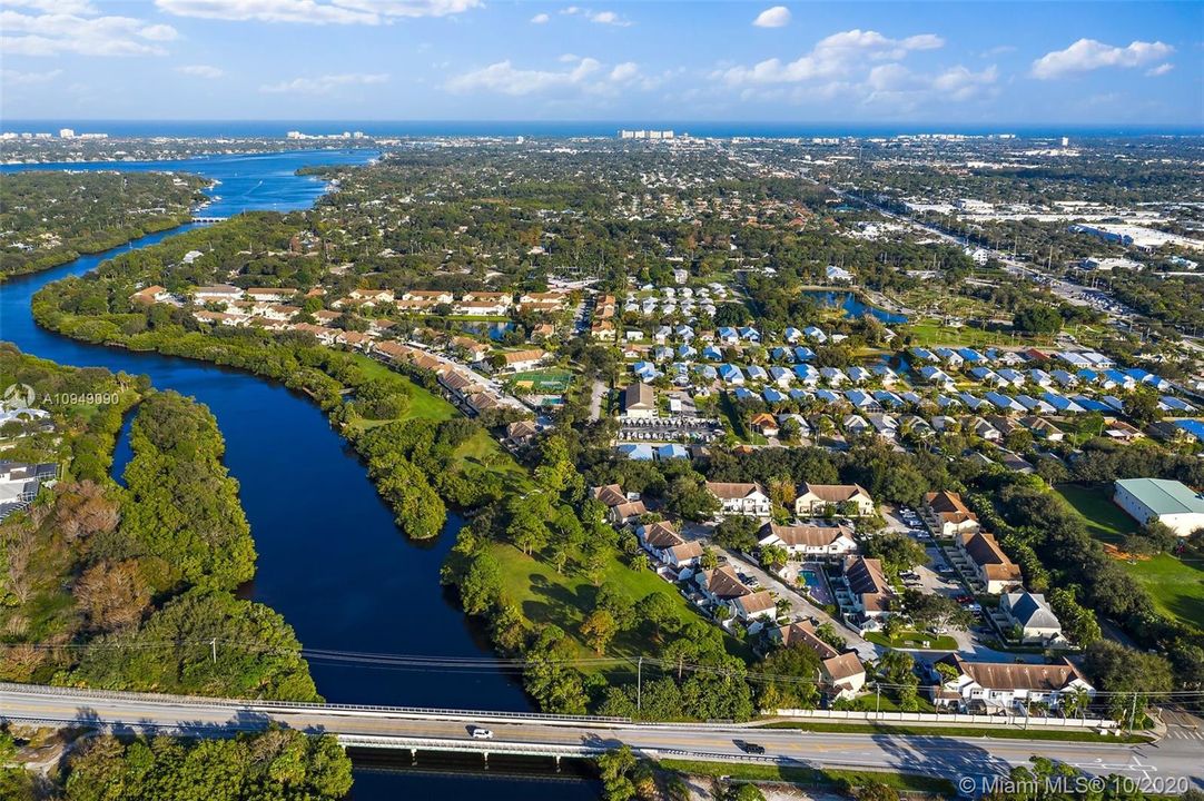 View Overlooking Community, Down River, Out to Ocean