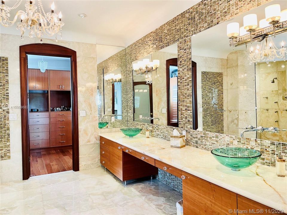 Master Bathroom Onyx & Glass with Dual Sinks