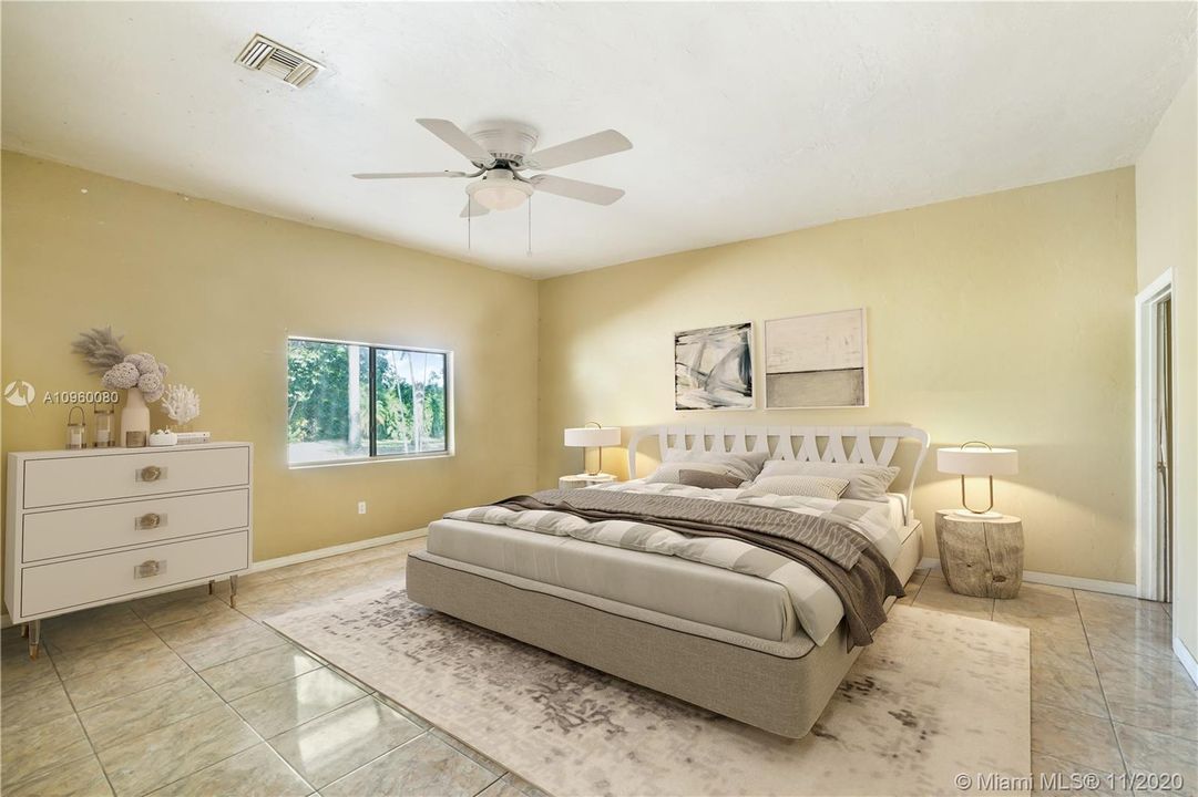 Virtually staged master bedroom