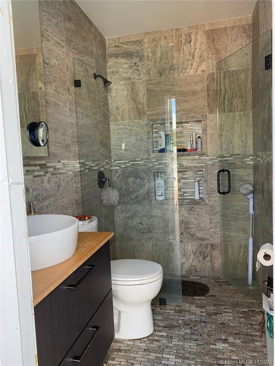 Master Bath from pool door entry
